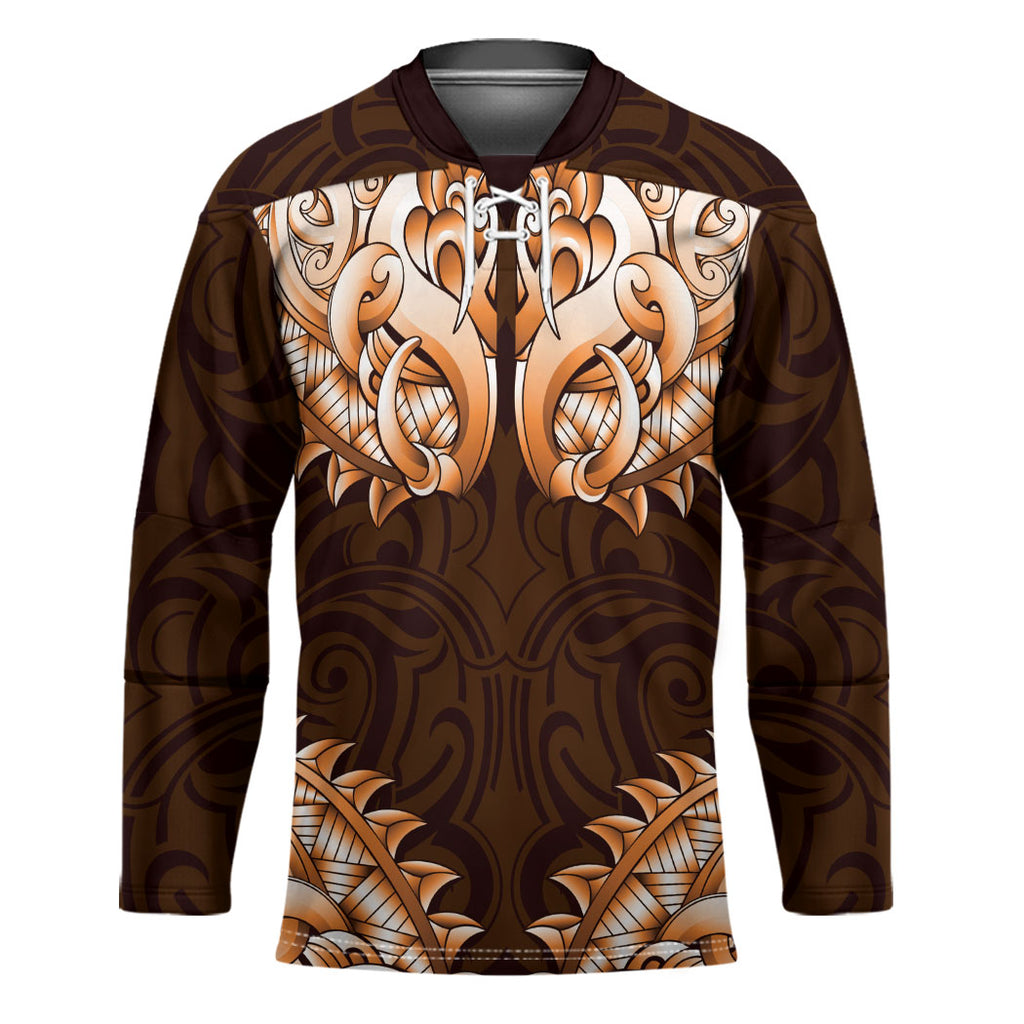 New Zealand Ta Moko Hockey Jersey Aotearoa Maori Chest Tattoo Orange