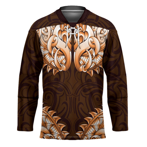 New Zealand Ta Moko Hockey Jersey Aotearoa Maori Chest Tattoo Orange
