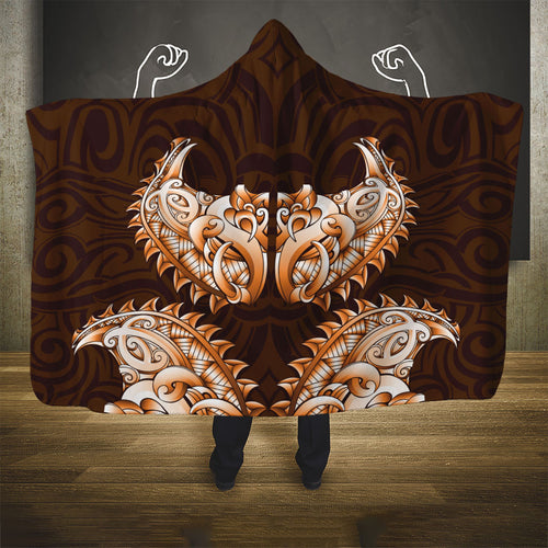New Zealand Ta Moko Hooded Blanket Aotearoa Maori Chest Tattoo Orange