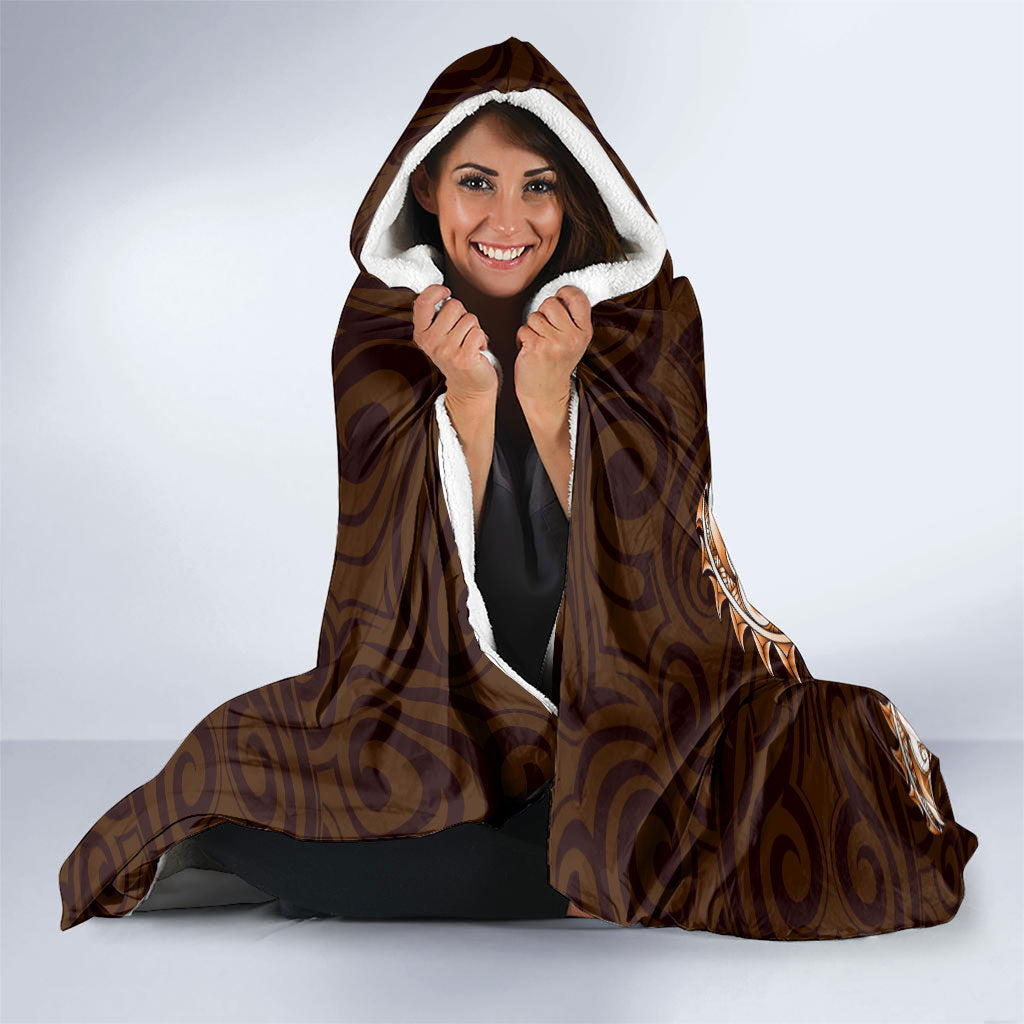 New Zealand Ta Moko Hooded Blanket Aotearoa Maori Chest Tattoo Orange