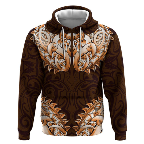 New Zealand Ta Moko Hoodie Aotearoa Maori Chest Tattoo Orange