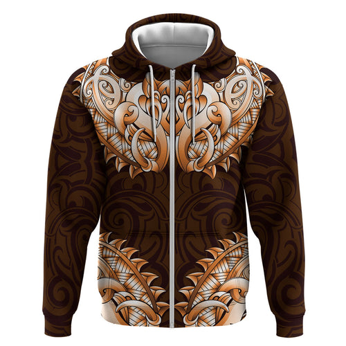 New Zealand Ta Moko Hoodie Aotearoa Maori Chest Tattoo Orange