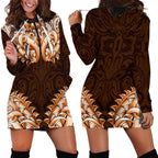 New Zealand Ta Moko Hoodie Dress Aotearoa Maori Chest Tattoo Orange