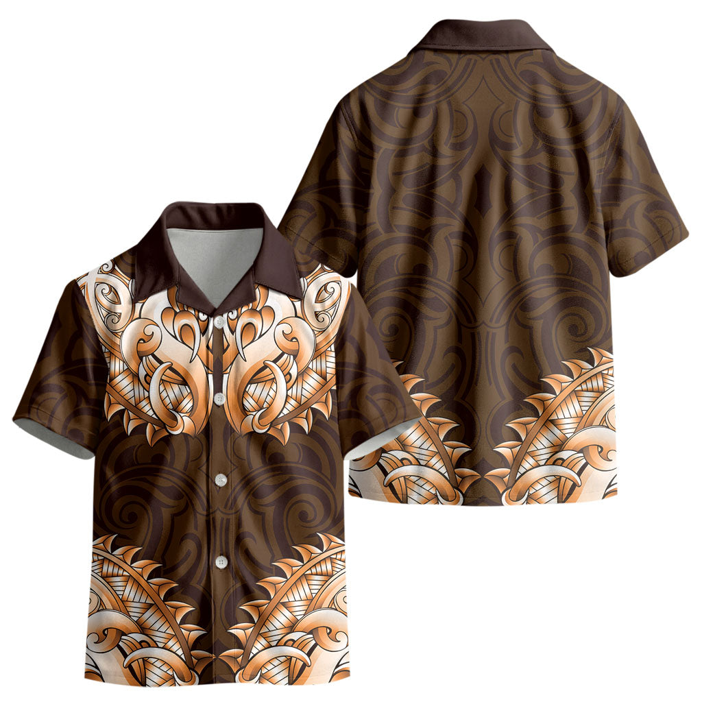 New Zealand Ta Moko Kid Hawaiian Shirt Aotearoa Maori Chest Tattoo Orange LT14