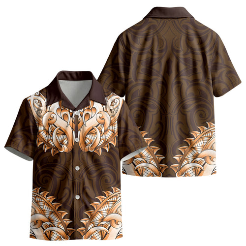 New Zealand Ta Moko Kid Hawaiian Shirt Aotearoa Maori Chest Tattoo Orange LT14