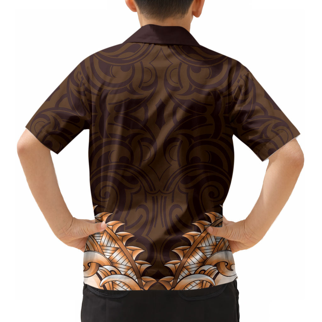 New Zealand Ta Moko Kid Hawaiian Shirt Aotearoa Maori Chest Tattoo Orange LT14