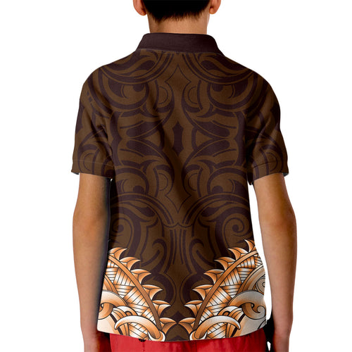 New Zealand Ta Moko Kid Polo Shirt Aotearoa Maori Chest Tattoo Orange