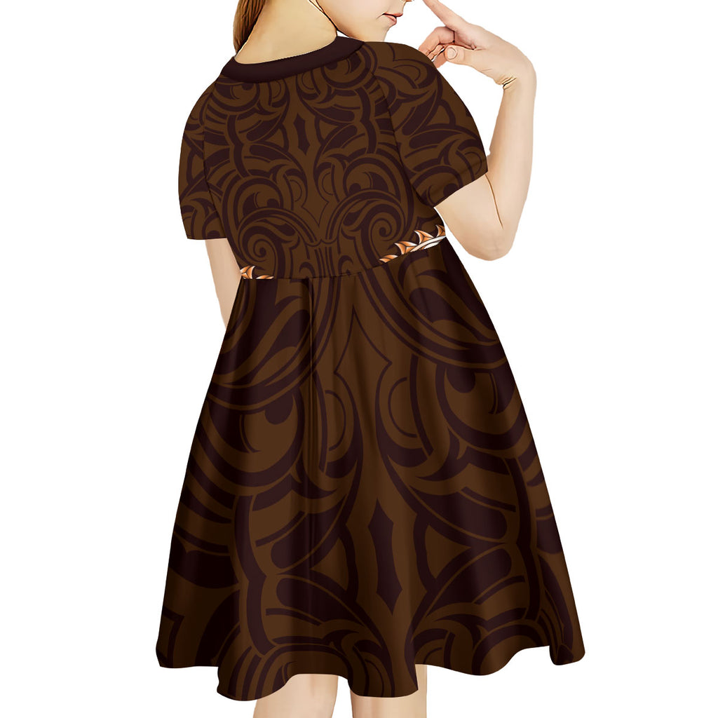 New Zealand Ta Moko Kid Short Sleeve Dress Aotearoa Maori Chest Tattoo Orange