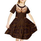 New Zealand Ta Moko Kid Short Sleeve Dress Aotearoa Maori Chest Tattoo Orange