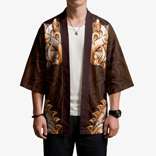 New Zealand Ta Moko Kimono Aotearoa Maori Chest Tattoo Orange