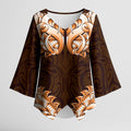 New Zealand Ta Moko Kimono Sleeve Blouse Aotearoa Maori Chest Tattoo Orange