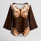 New Zealand Ta Moko Kimono Sleeve Blouse Aotearoa Maori Chest Tattoo Orange
