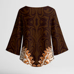 New Zealand Ta Moko Kimono Sleeve Blouse Aotearoa Maori Chest Tattoo Orange