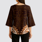New Zealand Ta Moko Kimono Sleeve Blouse Aotearoa Maori Chest Tattoo Orange