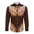 New Zealand Ta Moko Long Sleeve Button Shirt Aotearoa Maori Chest Tattoo Orange