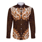 New Zealand Ta Moko Long Sleeve Button Shirt Aotearoa Maori Chest Tattoo Orange