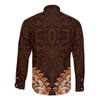New Zealand Ta Moko Long Sleeve Button Shirt Aotearoa Maori Chest Tattoo Orange