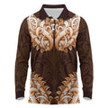 New Zealand Ta Moko Long Sleeve Polo Shirt Aotearoa Maori Chest Tattoo Orange