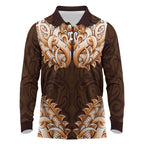 New Zealand Ta Moko Long Sleeve Polo Shirt Aotearoa Maori Chest Tattoo Orange