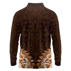 New Zealand Ta Moko Long Sleeve Polo Shirt Aotearoa Maori Chest Tattoo Orange