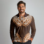 New Zealand Ta Moko Long Sleeve Polo Shirt Aotearoa Maori Chest Tattoo Orange