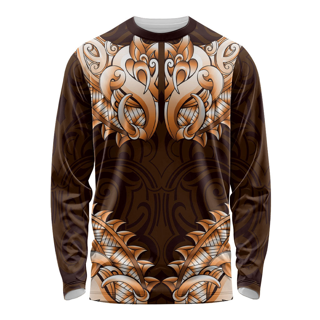 New Zealand Ta Moko Long Sleeve Shirt Aotearoa Maori Chest Tattoo Orange