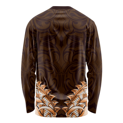 New Zealand Ta Moko Long Sleeve Shirt Aotearoa Maori Chest Tattoo Orange