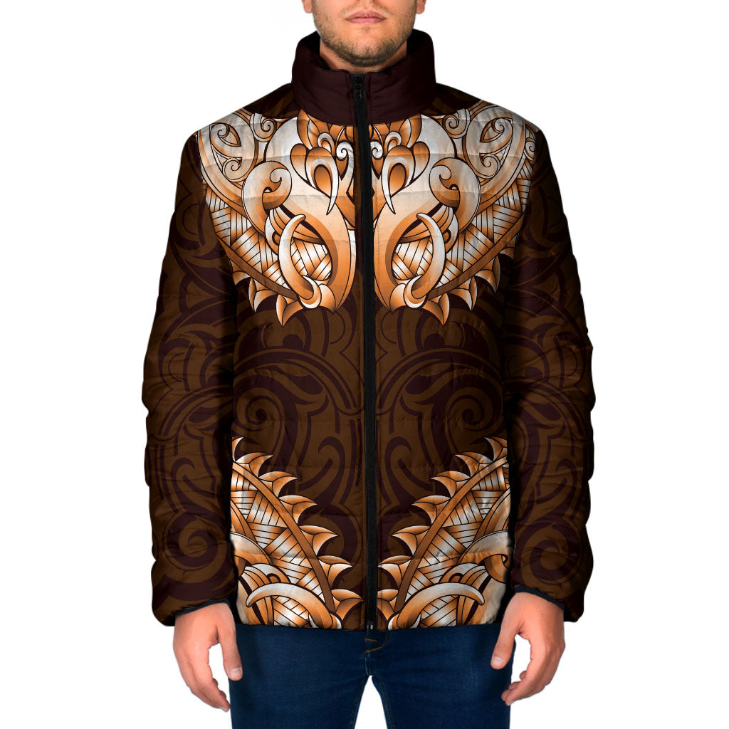 New Zealand Ta Moko Padded Jacket Aotearoa Maori Chest Tattoo Orange