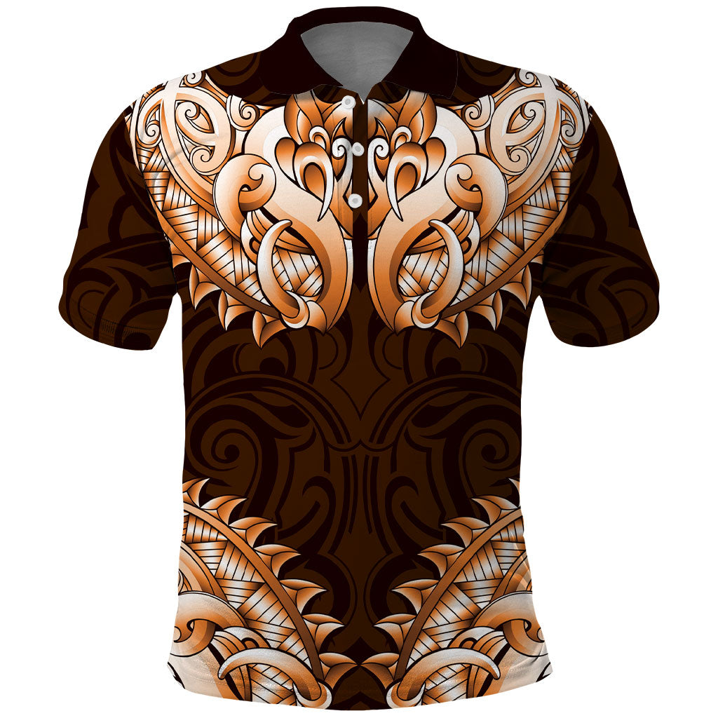 New Zealand Ta Moko Polo Shirt Aotearoa Maori Chest Tattoo Orange