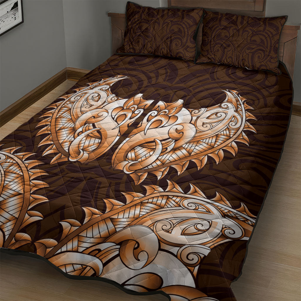 New Zealand Ta Moko Quilt Bed Set Aotearoa Maori Chest Tattoo Orange