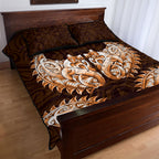 New Zealand Ta Moko Quilt Bed Set Aotearoa Maori Chest Tattoo Orange