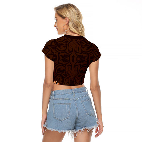 New Zealand Ta Moko Raglan Cropped T Shirt Aotearoa Maori Chest Tattoo Orange