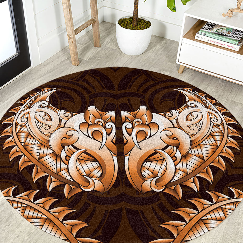 New Zealand Ta Moko Round Carpet Aotearoa Maori Chest Tattoo Orange