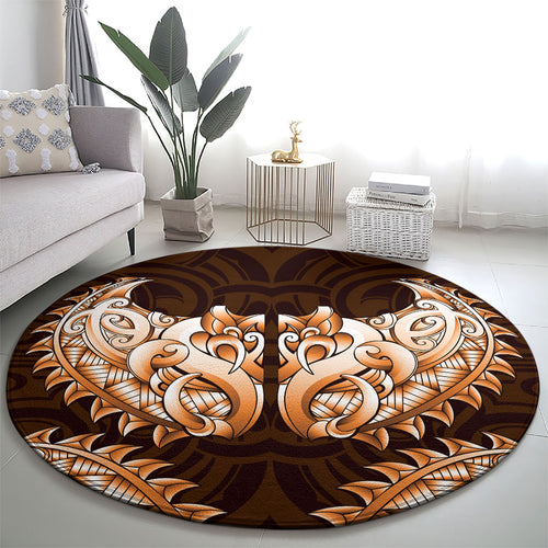 New Zealand Ta Moko Round Carpet Aotearoa Maori Chest Tattoo Orange