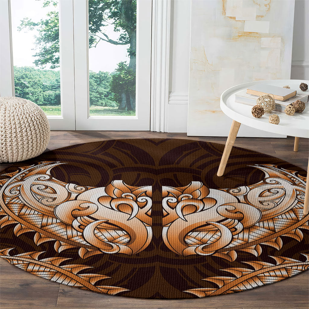 New Zealand Ta Moko Round Carpet Aotearoa Maori Chest Tattoo Orange