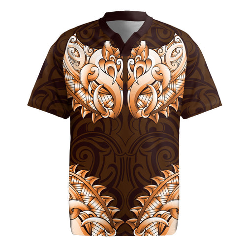 New Zealand Ta Moko Rugby Jersey Aotearoa Maori Chest Tattoo Orange