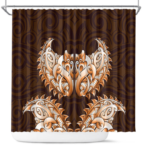 New Zealand Ta Moko Shower Curtain Aotearoa Maori Chest Tattoo Orange