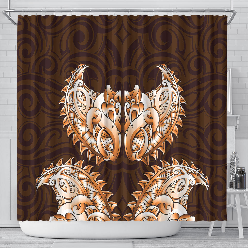 New Zealand Ta Moko Shower Curtain Aotearoa Maori Chest Tattoo Orange