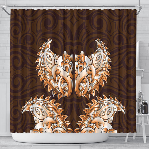 New Zealand Ta Moko Shower Curtain Aotearoa Maori Chest Tattoo Orange