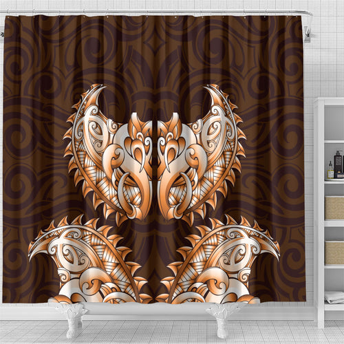 New Zealand Ta Moko Shower Curtain Aotearoa Maori Chest Tattoo Orange