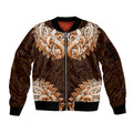 New Zealand Ta Moko Sleeve Zip Bomber Jacket Aotearoa Maori Chest Tattoo Orange