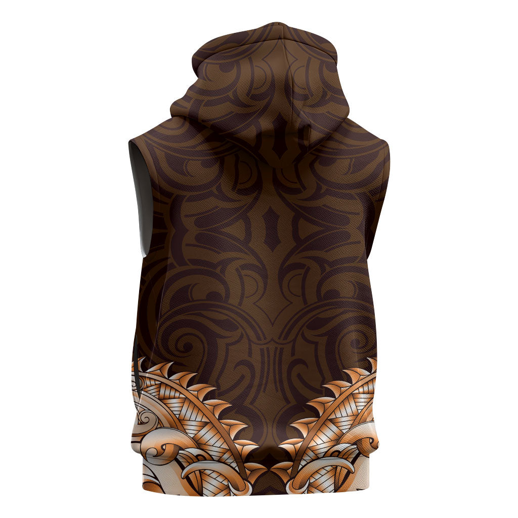 New Zealand Ta Moko Sleeveless Hoodie Aotearoa Maori Chest Tattoo Orange