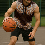 New Zealand Ta Moko Sleeveless Hoodie Aotearoa Maori Chest Tattoo Orange