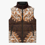 New Zealand Ta Moko Sleeveless Puffer Jacket Aotearoa Maori Chest Tattoo Orange