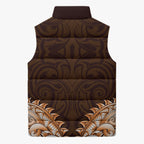 New Zealand Ta Moko Sleeveless Puffer Jacket Aotearoa Maori Chest Tattoo Orange