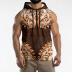 New Zealand Ta Moko Sleeveless Zip Hoodie Aotearoa Maori Chest Tattoo Orange