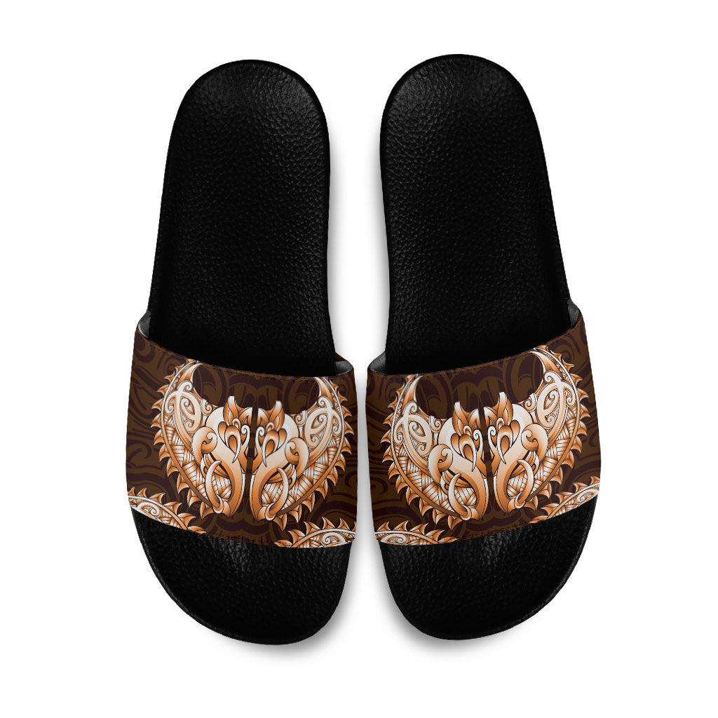 New Zealand Ta Moko Slide Sandals Aotearoa Maori Chest Tattoo Orange