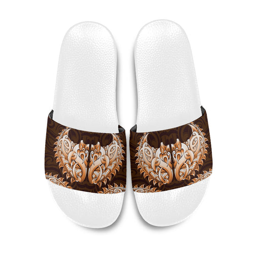 New Zealand Ta Moko Slide Sandals Aotearoa Maori Chest Tattoo Orange