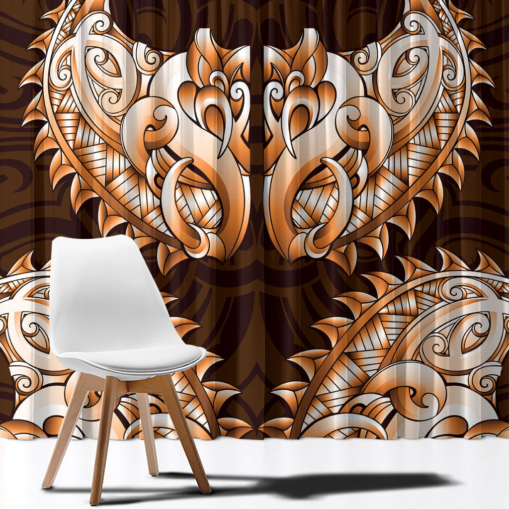 New Zealand Ta Moko Window Curtain Aotearoa Maori Chest Tattoo Orange
