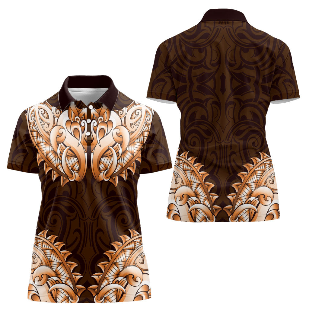 New Zealand Ta Moko Women Polo Shirt Aotearoa Maori Chest Tattoo Orange